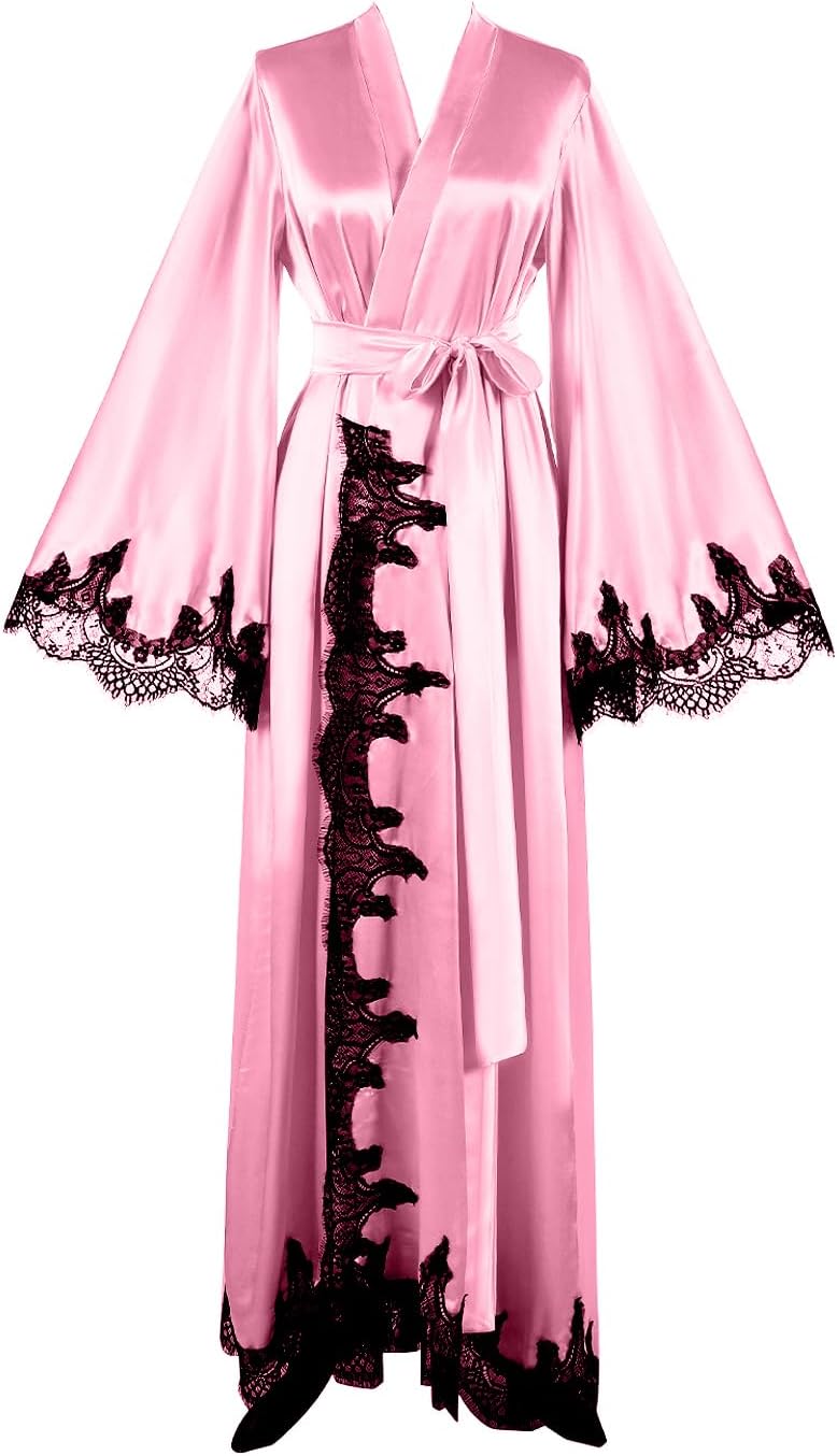 Floorlength Satin Kimono Robe Long Bridesmaid Wedding Bathrobe with belt Robe for Maternity Photoshoot