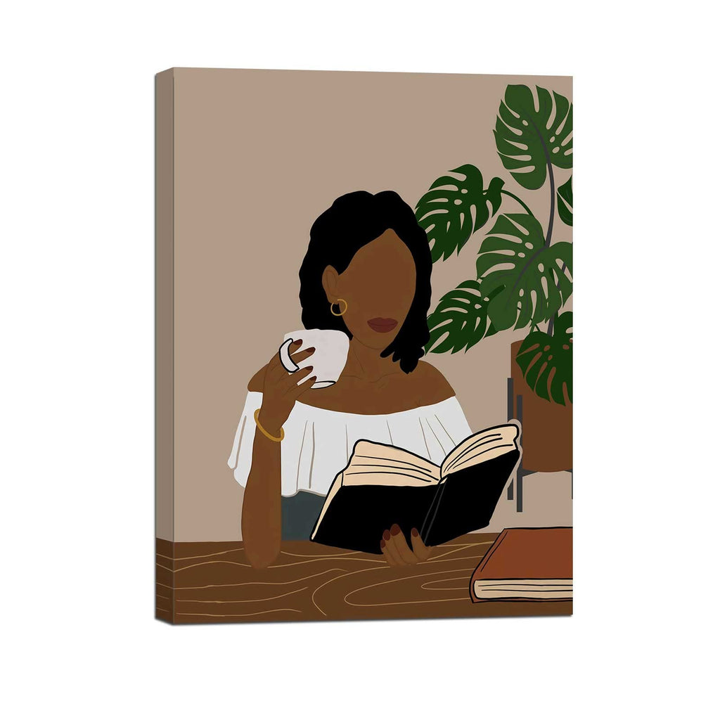 African American Boho Wall Art, Black Women Art Framed, Book Lover Art, Black Girl Canvas Print, African American Canvas Art Wall Decor, Woman Reading Book Art, African American Girl Boho Posters