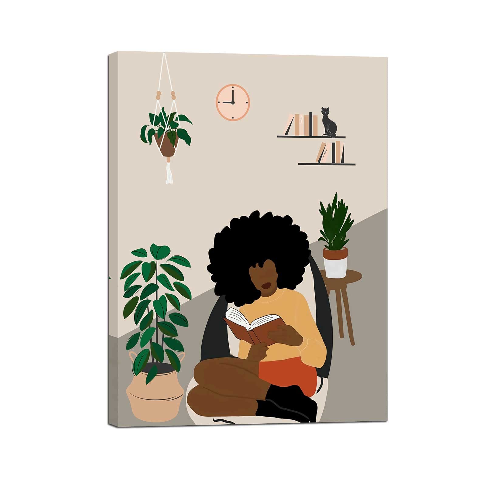 African American Boho Wall Art, Black Women Art Framed, Book Lover Art, Black Girl Canvas Print, African American Canvas Art Wall Decor, Woman Reading Book Art, African American Girl Boho Posters