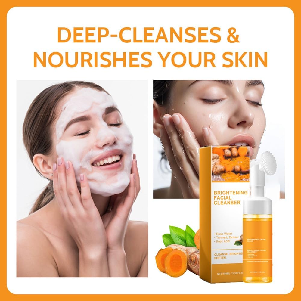 Turmeric Wash and Care 3 Piece Set, Turmeric Trio: Kojic Soap Bar/Facial Pads/Face Cleansing Wash with Brush, Jabon de Curcuma, Tumeric Soap Facial Cleaner Skincare Three Set for Face & Body (A)