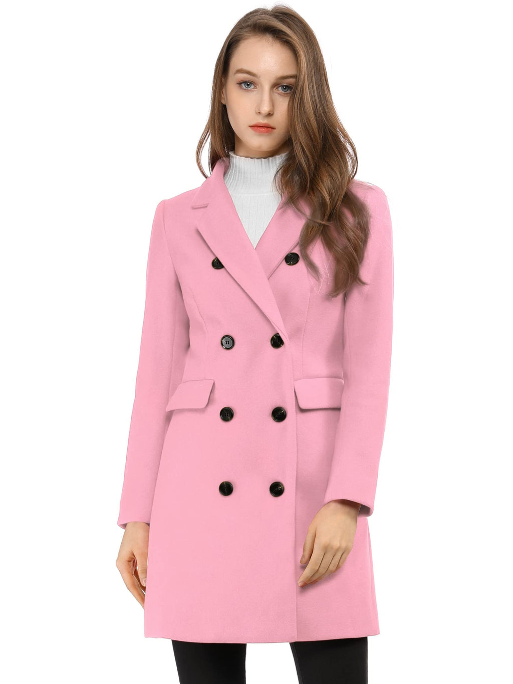 Allegra K Women's Winter Coat Elegant Notched Lapel Double Breasted Trench Coat
