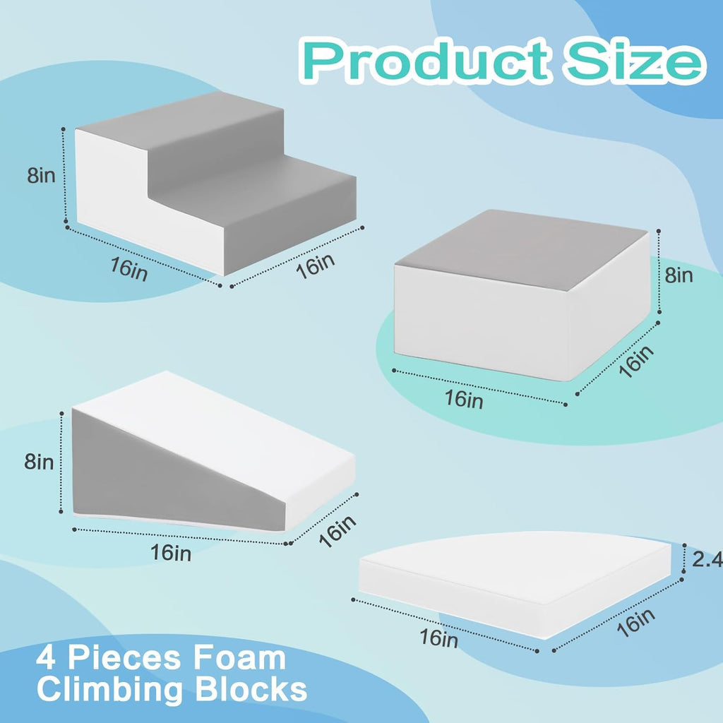4-Piece Soft PU Leather Toddlers Climbing Toys, Baby Foam Climbing Blocks for Toddlers 3, Foam Play Gym Climbing Structures, Indoor Climb and Crawl Activity Play Set (White and Coffee)