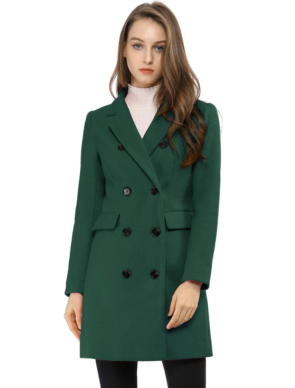 Allegra K Women's Winter Coat Elegant Notched Lapel Double Breasted Trench Coat