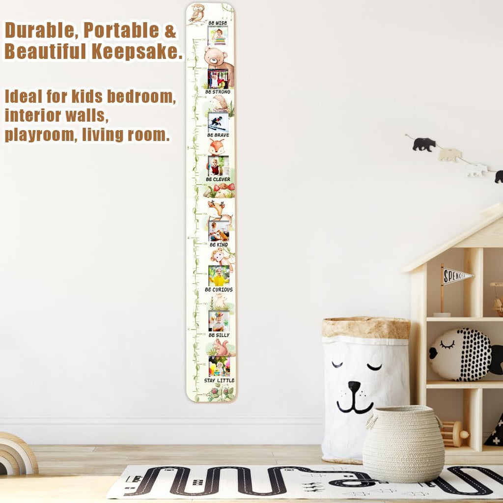 Garybank Solid Wood Growth Chart for Kids with Picture Frames, Height Measurement Ruler Milestone Markers, Foldable Kids Height Wall Chart, Christmas Keepsake Gift for Toddler Boy Girl Room Wall Decor