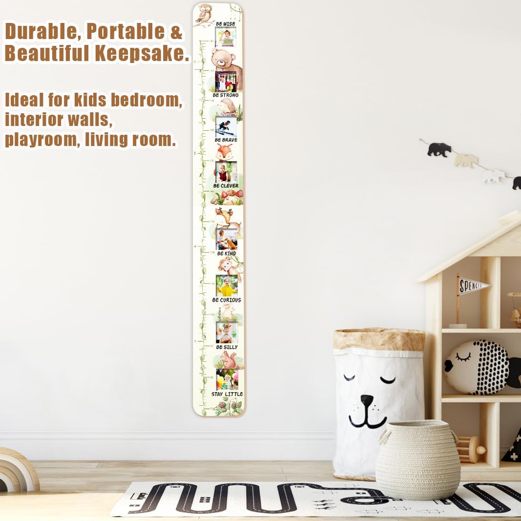 Garybank Solid Wood Growth Chart for Kids with Picture Frames, Height Measurement Ruler Milestone Markers, Foldable Kids Height Wall Chart, Christmas Keepsake Gift for Toddler Boy Girl Room Wall Decor