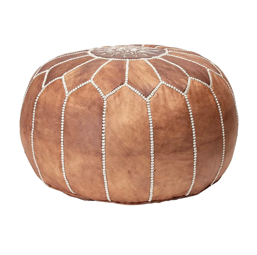 Fezcrafts Genuine Leather Moroccan Ottoman unstuffed Moroccan Pouf Footresf Livin Room Cocktail Seats Goatskin Tribal Bohemian Home Decor (Black)