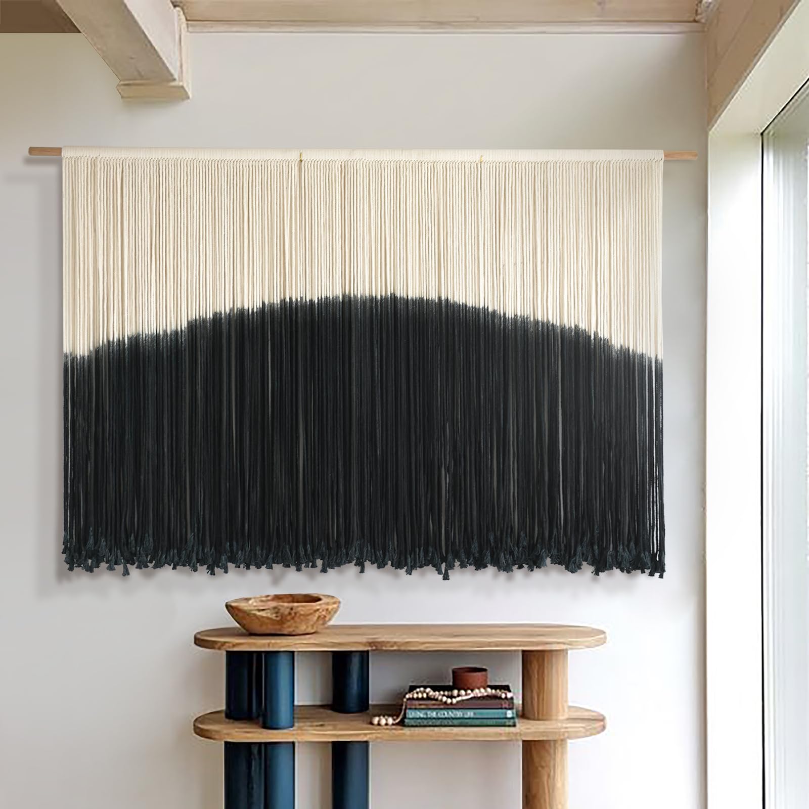 Flber Macrame Wall Hanging Tie-Dye Geometric Decor Large Scale Wall Art Statement Bohemian Yarn Tapestry Home Wall Decor 59''W*35''L