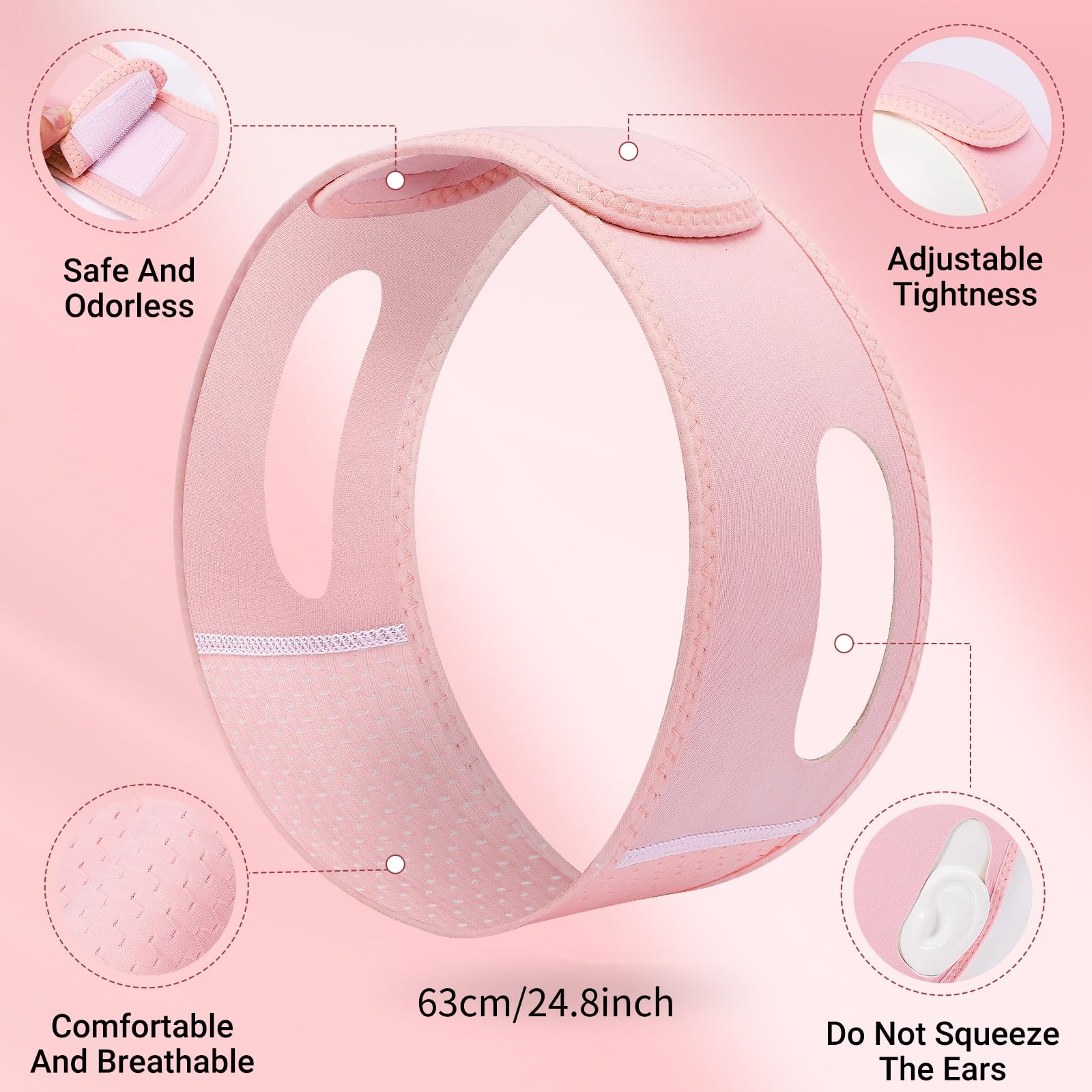Reusable V Line Lifting Mask with Chin Strap for Sleeping,Face Lift Prevent Sagging, Jaw Exerciser,Pink,M