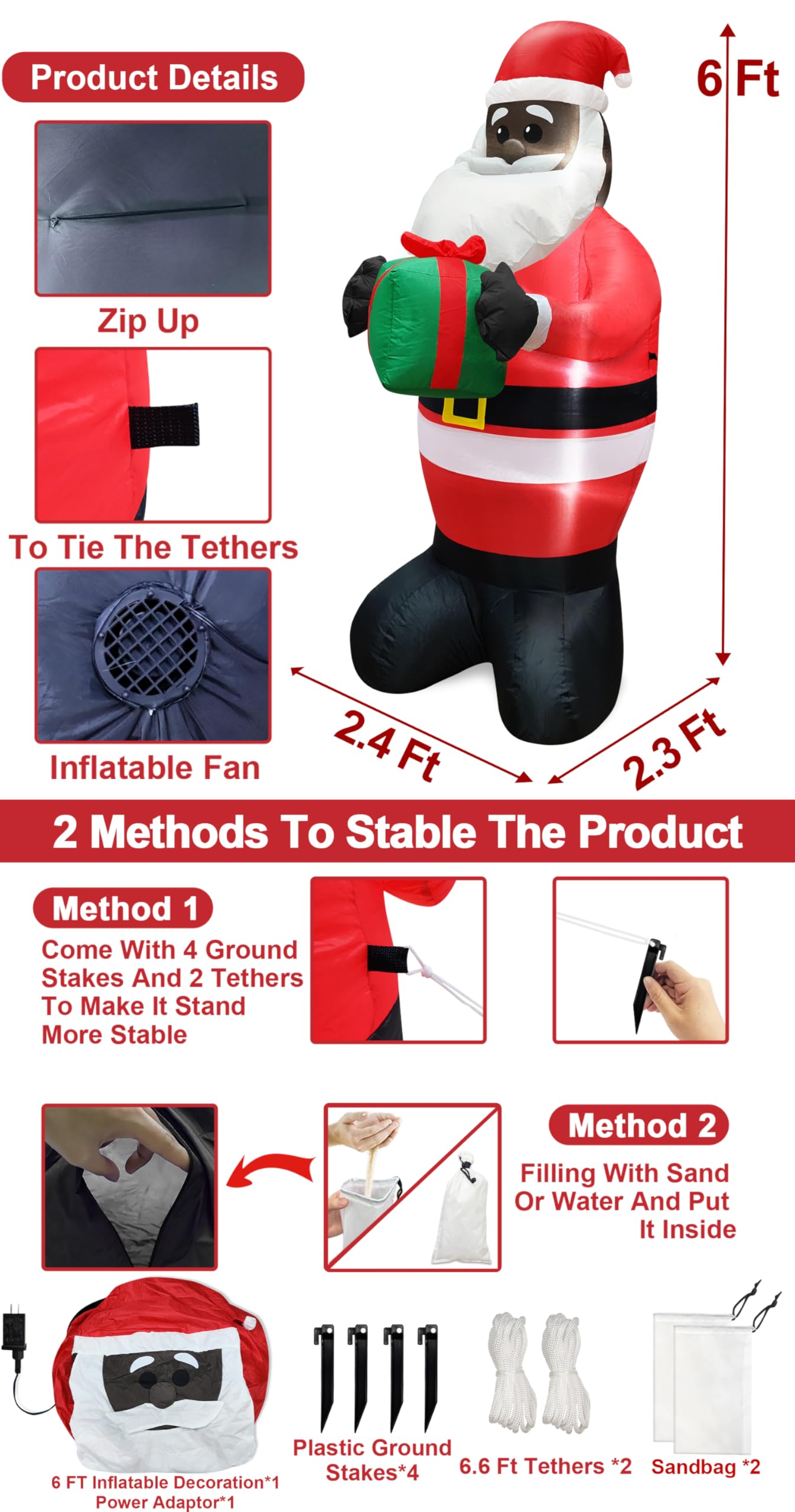 TURNMEON 6Ft Black Santa Claus Inflatables Christmas Decorations Outdoor African American Hold Gift Box LED Lights Blow Up Yard Decorations for Holiday Xmas Decor Outside Lawn Yard Garden Party