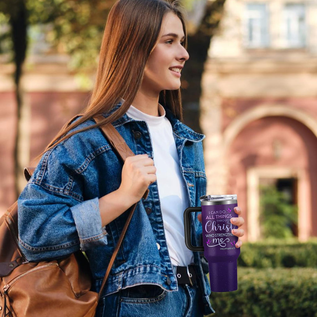 Christian Gifts for Women, 40 oz I Can Do All Things Christ Tumbler With Handle, Inspirational Religious Birthday Gifts for Faith Cup, Christian Jesus God Bible Verse Pastor Prayer Gift for Christmas