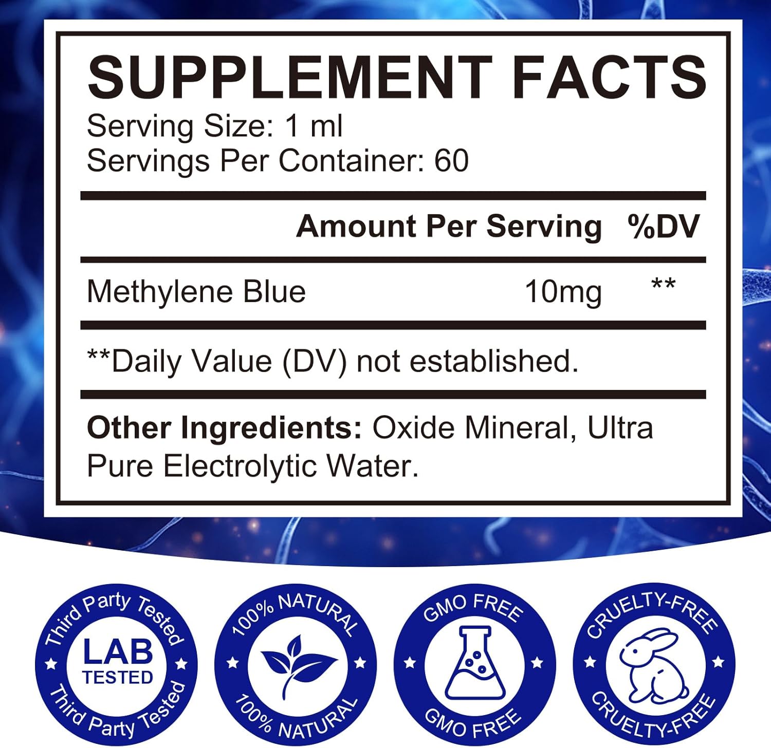 Methylene Blue Pharmaceutical Grade - Methylene Blue Drops 1%- USP Grade Ultra Pure Electrolytic - Nootropic Supplement for Humans