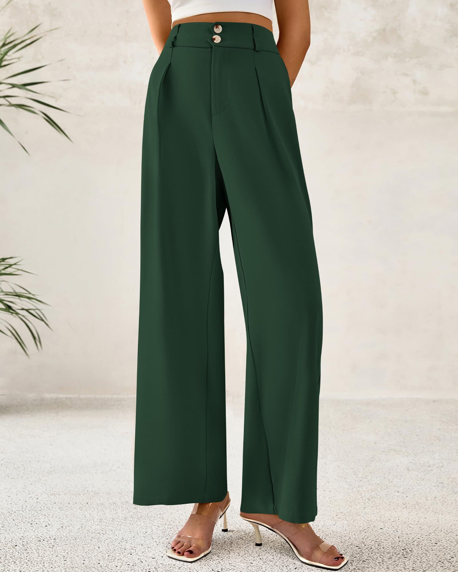 BTFBM Women Wide Leg Dress Pants 2025 High Waisted Button Pleated Business Casual Trousers Office Work Palazzo Pants
