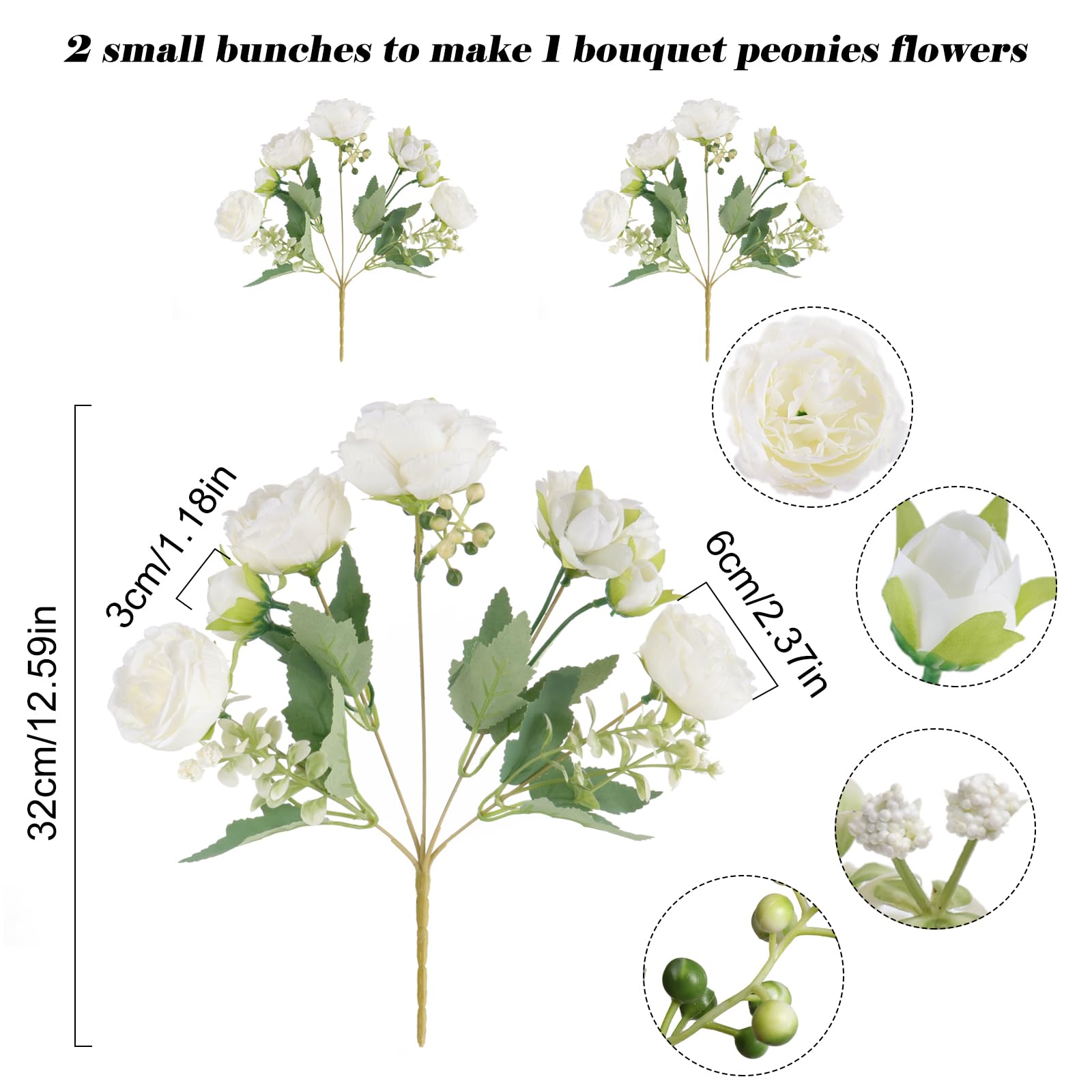 4 Bundles Artificial Peonies Silk Flowers, White Faux Peony Bouquet Florals Arrangements Decor for Farmhouse Home Boho Wedding Table Centerpiece, Fake Plastic Flowers Bulk Vase Decoration (White)