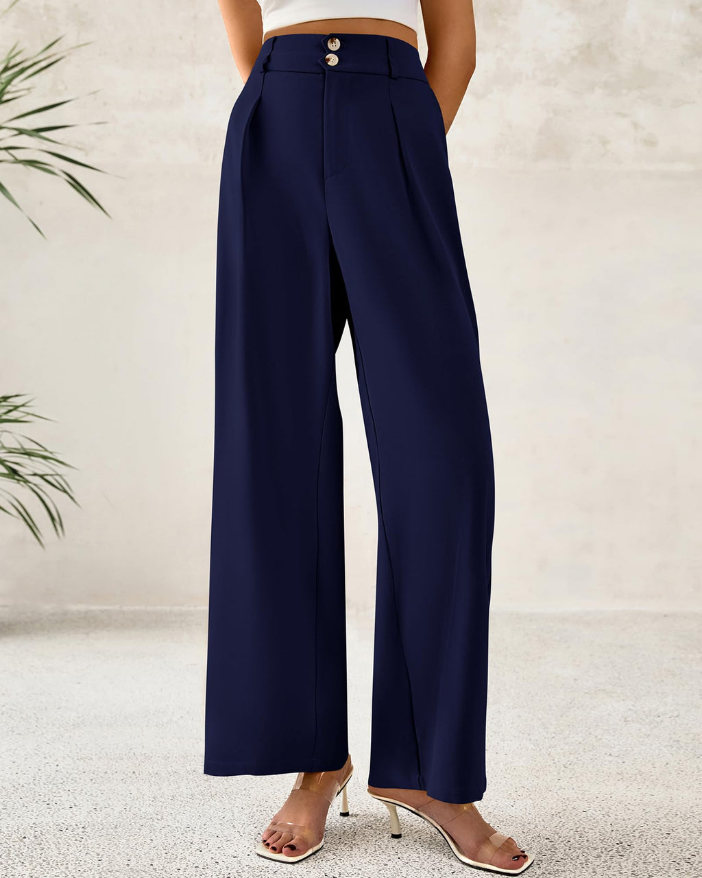 BTFBM Women Wide Leg Dress Pants 2025 High Waisted Button Pleated Business Casual Trousers Office Work Palazzo Pants