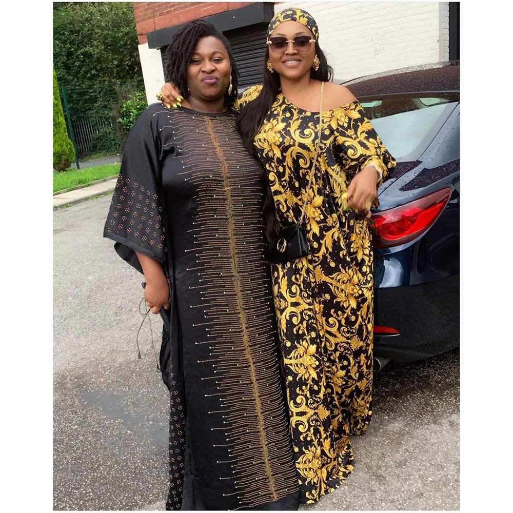 HD African Dresses for Women Fashion Beading Rhinestone Kaftan Maxi Dress
