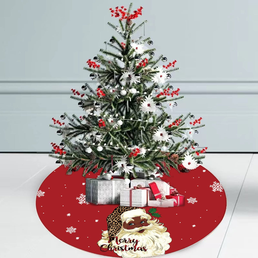 Christmas Tree Skirt Black Snowflake Black Santa African American Santa Tree Skirt 48inch Xmas Winter Tree Skirt for Christmas Indoor Outdoor Decorations