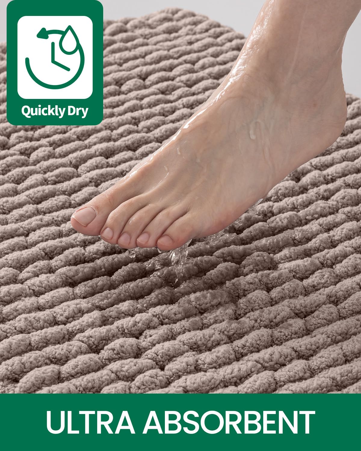 LUMI Luxury Bathroom Rug, Ultra Soft Quick Dry Bath Mat, Non-Slip Absorbent Thick Chenille Bath Rug, Cozy Braid Design Floor Mat for Bathtub, Sink, Laundry, Bedroom, White, 24"x36"