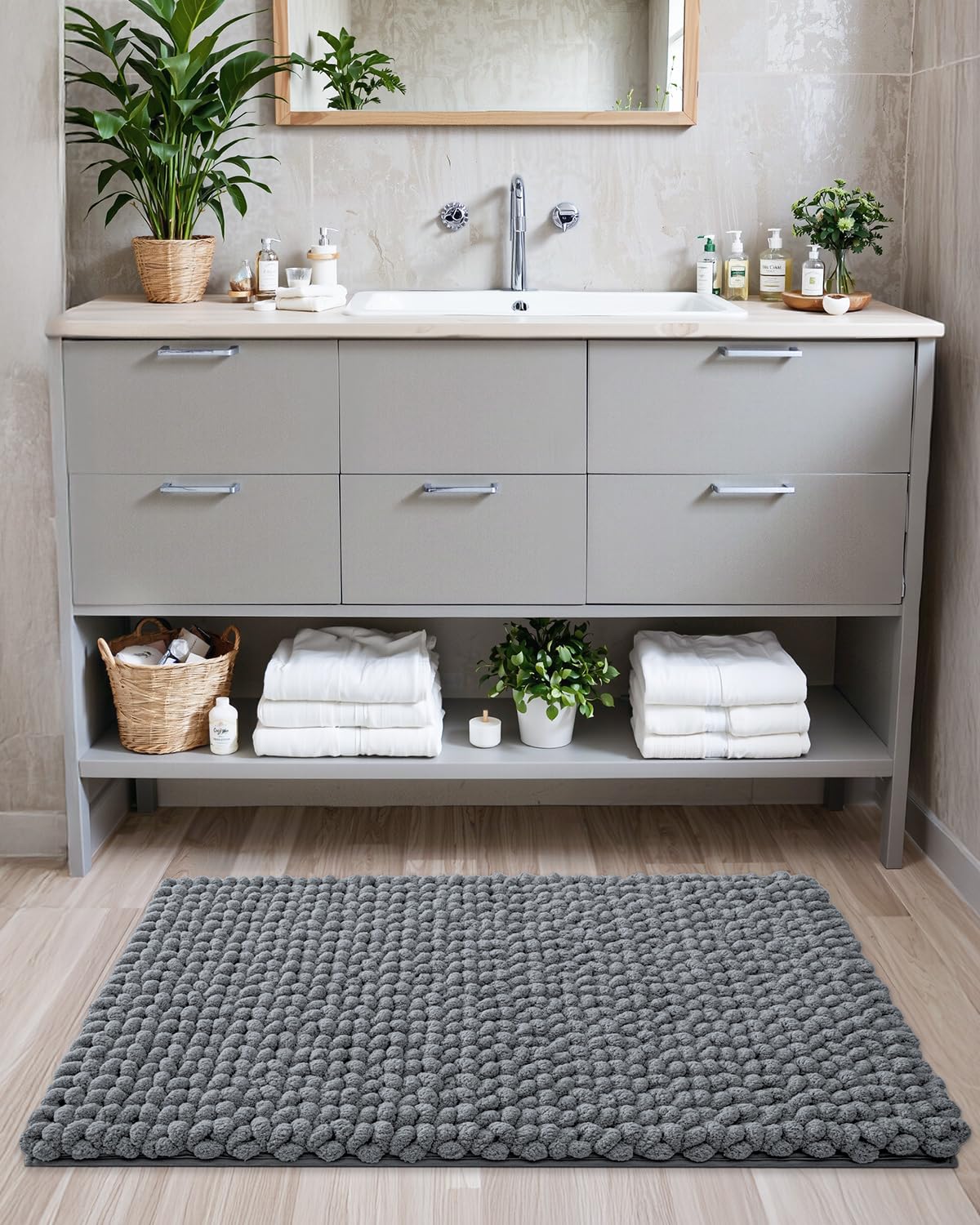 LUMI Luxury Bathroom Rug, Ultra Soft Quick Dry Bath Mat, Non-Slip Absorbent Thick Chenille Bath Rug, Cozy Braid Design Floor Mat for Bathtub, Sink, Laundry, Bedroom, White, 24"x36"