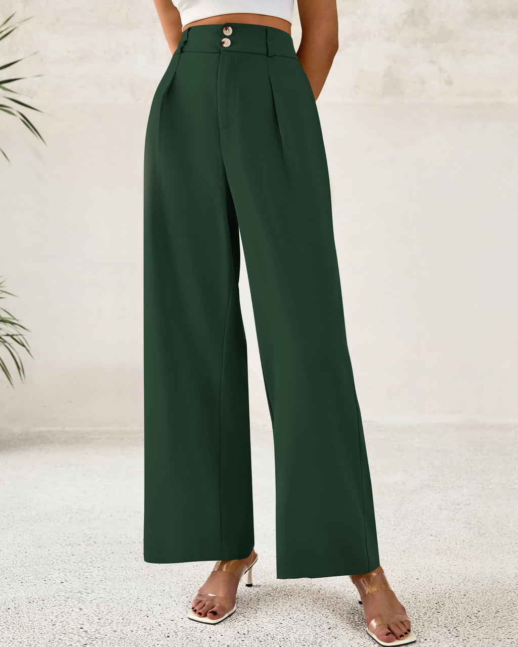 BTFBM Women Wide Leg Dress Pants 2025 High Waisted Button Pleated Business Casual Trousers Office Work Palazzo Pants