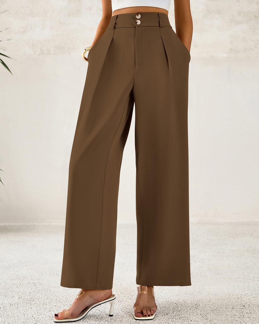 BTFBM Women Wide Leg Dress Pants 2025 High Waisted Button Pleated Business Casual Trousers Office Work Palazzo Pants