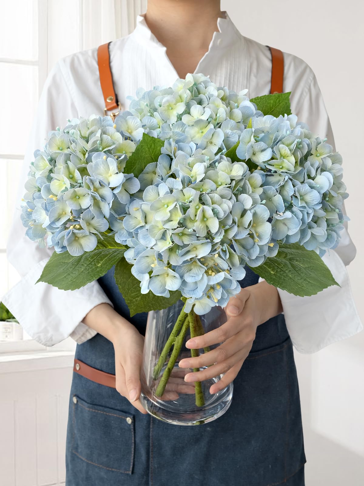 Light Blue Hydrangea Artificial Flowers,4Pcs 20" Real Touch Lifelike Silk Artificial Hydrangeas, Full Fake Flowers for Bouquet Table Centerpieces Spring Wedding Indoor Home