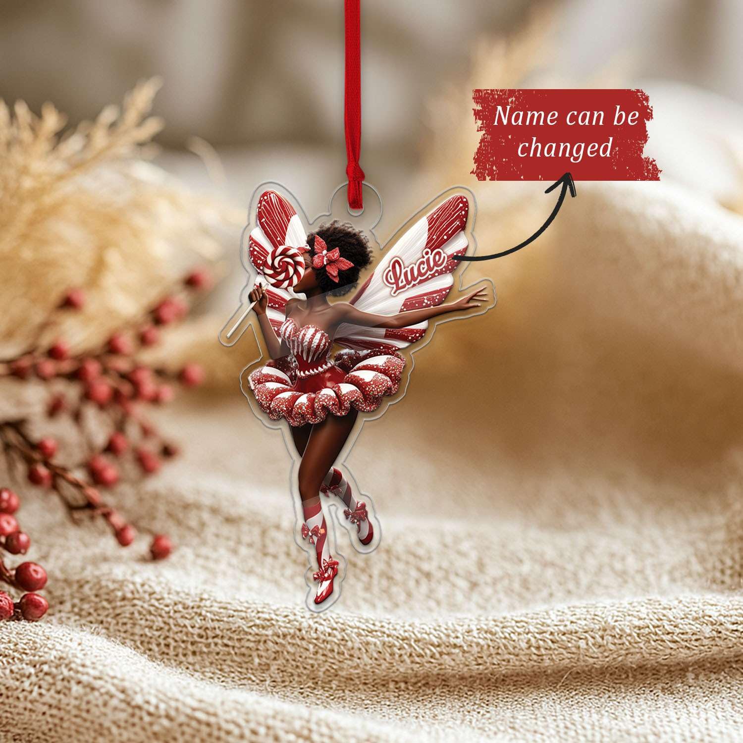 2D Acrylic Christmas Elf Shaped Ornament with Gift Box, Personalized Name Holiday Keepsake, Cute Ornament for Kids Room, Custom Name African-Inspired Decoration, Gifts for Boys