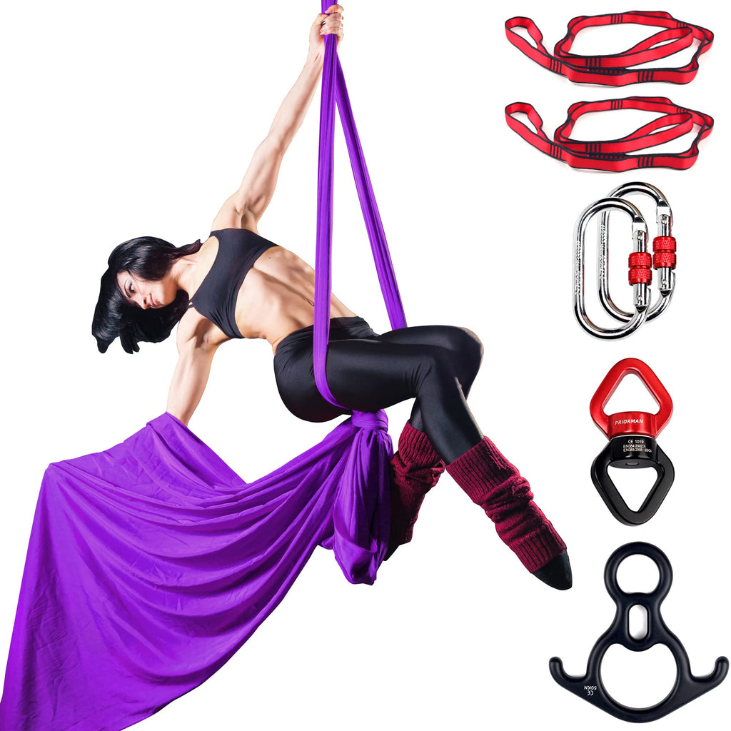 Aerial Silks Set, Premium Ariel Yoga Hammock 9 Yards Aerial Silk, Low-Stretch Fabric, Yoga Starter Kit for Home, Aerial Rig for All Skill Levels - All Hardware Included