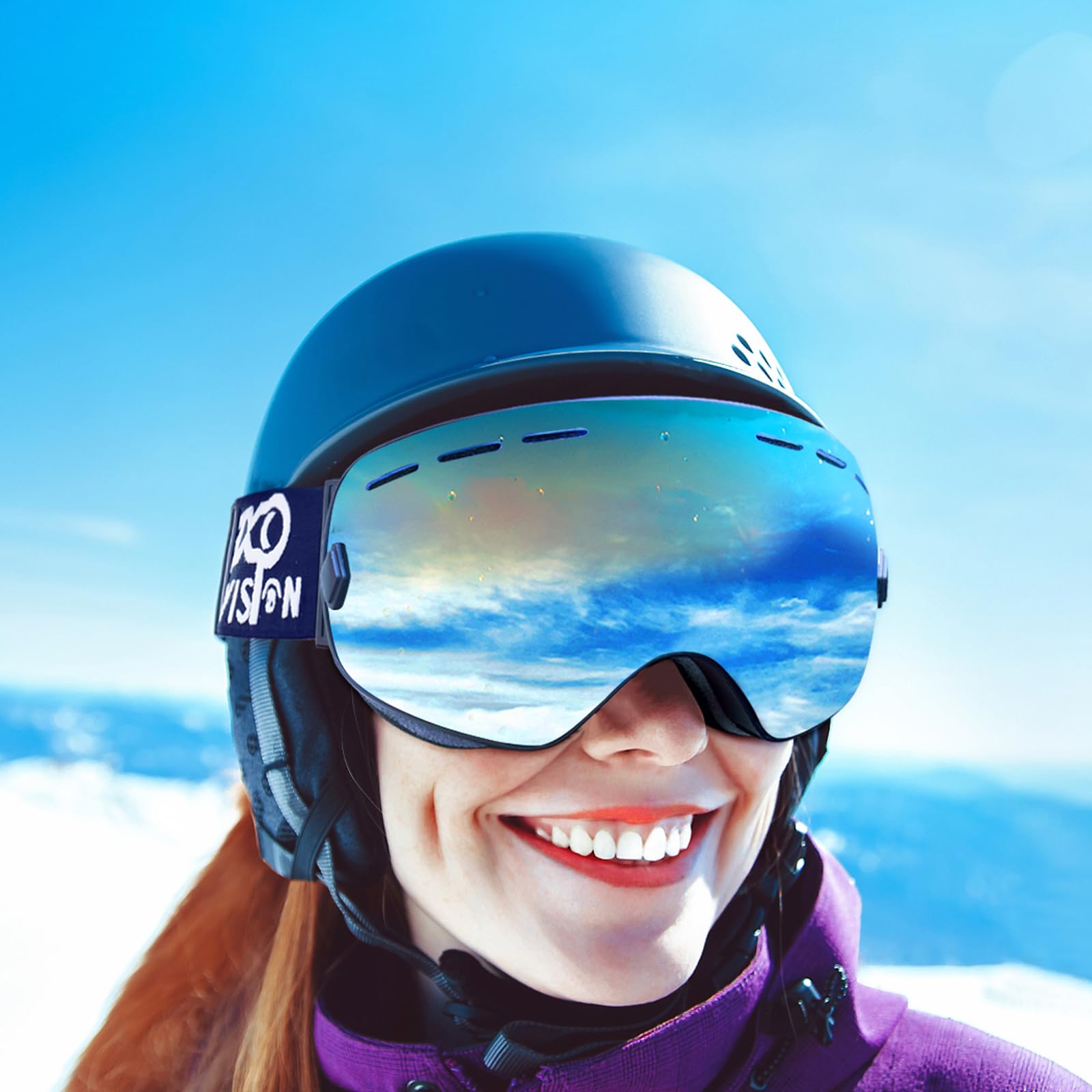 EXP VISION Snowboard Ski Goggles Men Women Youth, Anti Fog OTG Winter Snow Goggles Spherical Detachable Lens