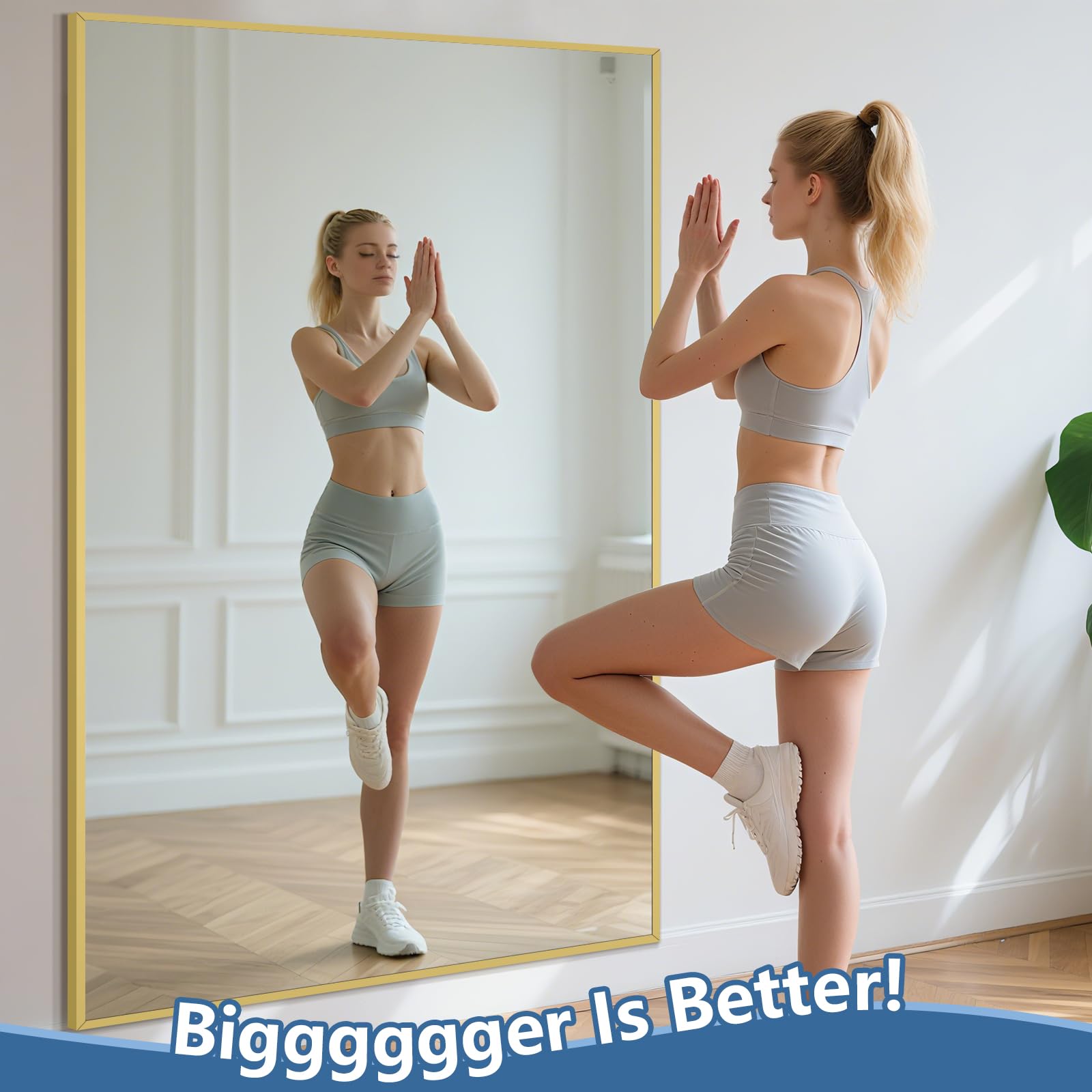 Oversized Floor Mirror Full Length with Stand, 72"X44" Extra Large Arch Standing Mirror Full Length, Tempered Glass Black Full Body Mirror for Bedroom Living Room, Aluminum Alloy Frame