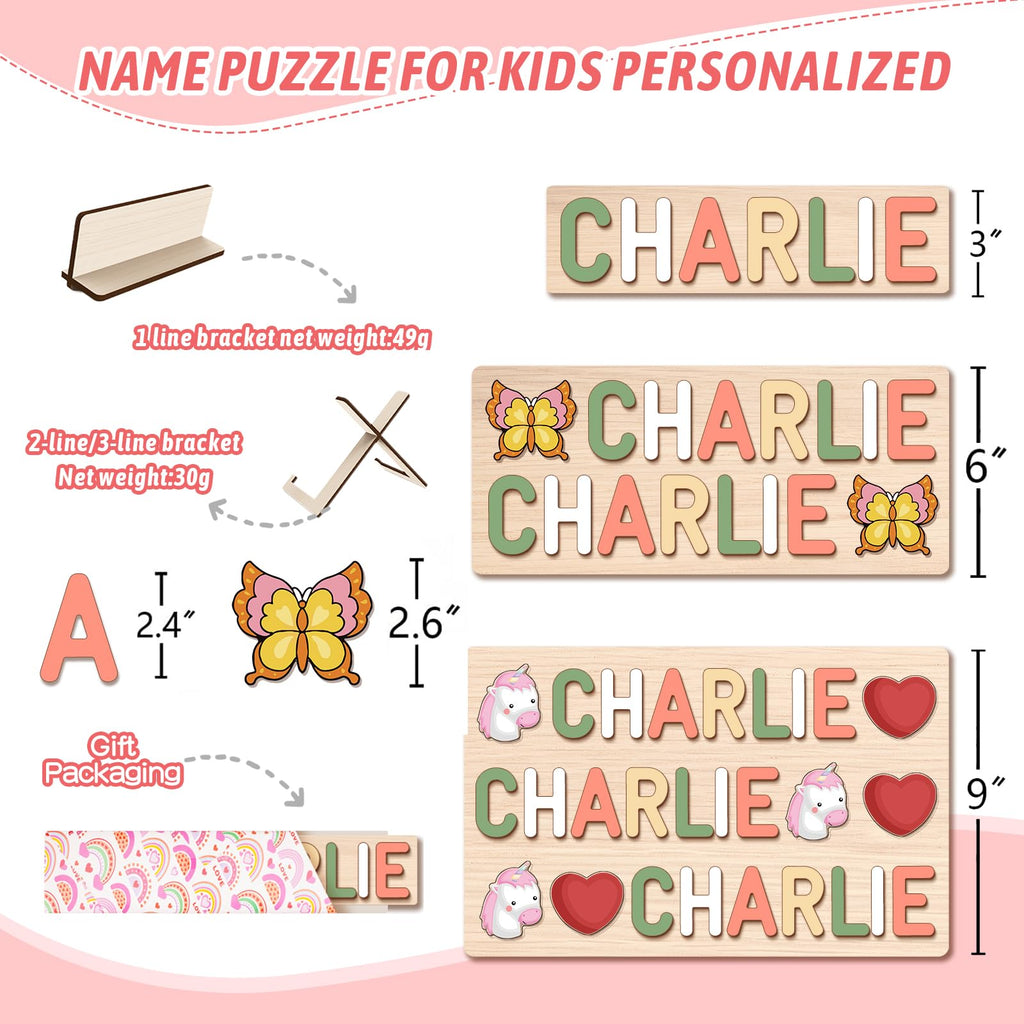 Personalized Name Puzzle for Kids, Personalized Baby Gifts Custom Name Puzzles for Toddlers 1-3 Animal Puzzle, Customized 1st Birthday for Girls & Boys Wooden Puzzle Montessor Toys for Kids