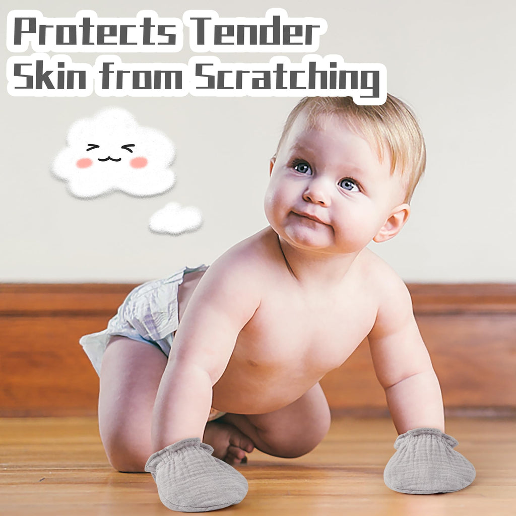 Pro Goleem Muslin Baby Mittens for Newborn, 100% Cotton No Scratch Soft Breathable Gloves for Boys and Girls 0-6 months