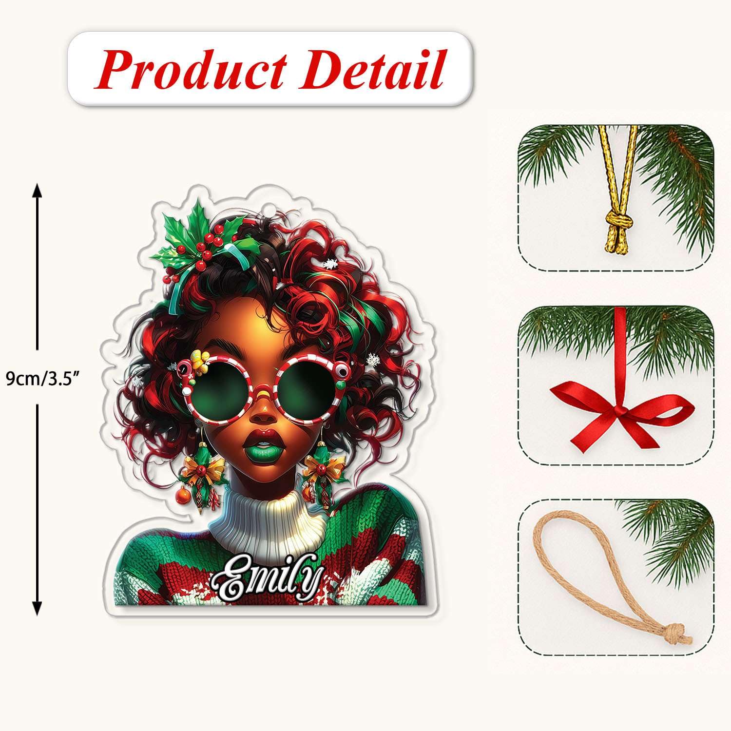 2D Acrylic Christmas Elf Shaped Ornament with Gift Box, Personalized Name Holiday Keepsake, Cute Ornament for Kids Room, Custom Name African-Inspired Decoration, Gifts for Boys