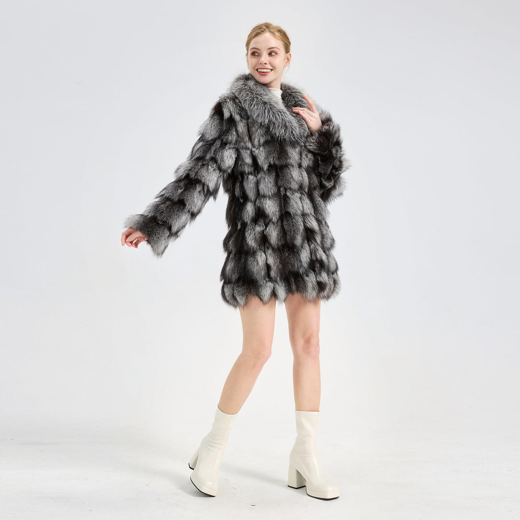 Fur Story Women's Genuine Fox Fur Coat Thick Warm Fur Jacket Winter coat