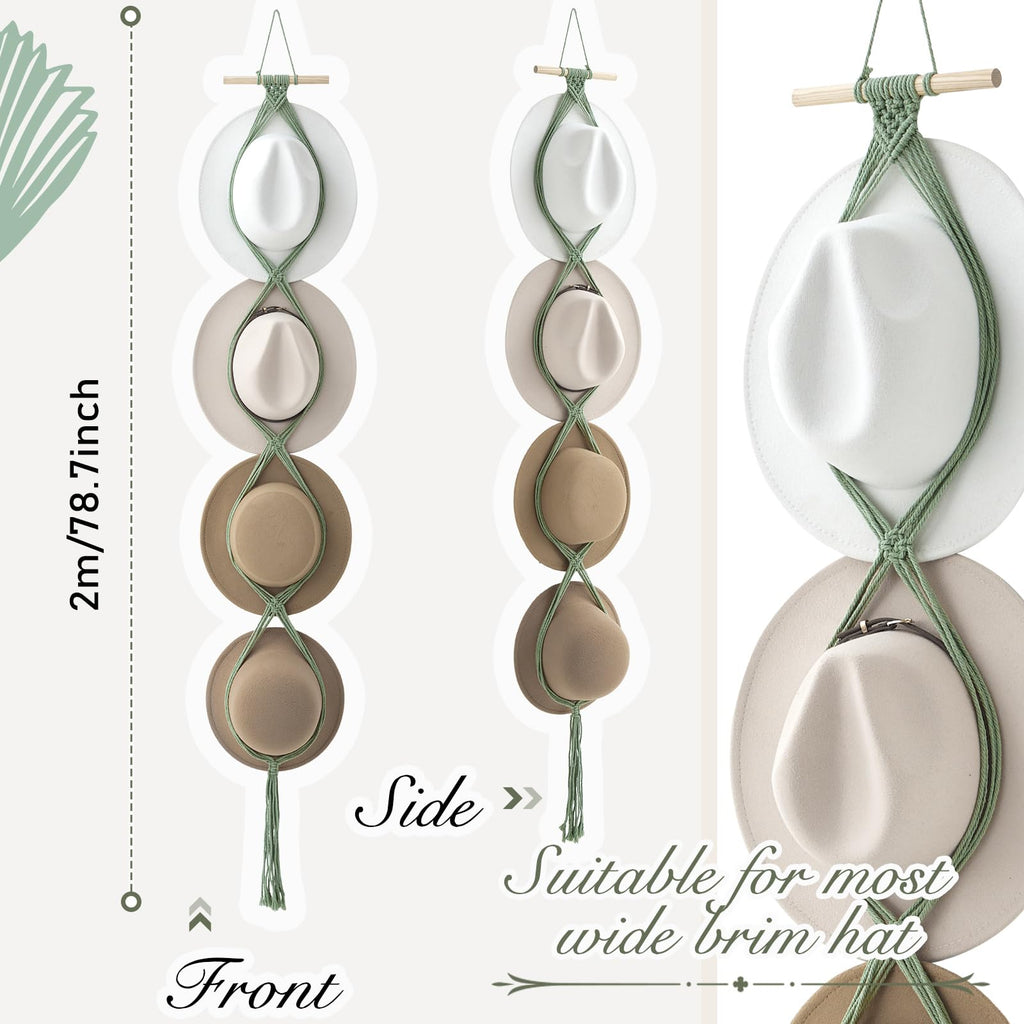 Yulejo Macrame Hat Hangers Boho Hat Rack for Wall Western Cowboy Hanging Organizer for Door Wall Room Bedroom