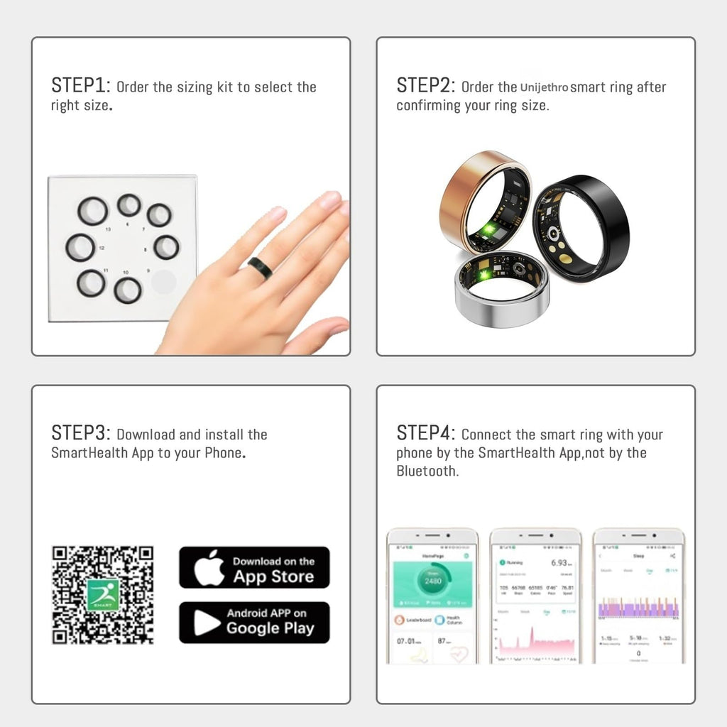 Smart Ring for Women Men, Health Tracker with Heart Rate/Blood Oxygen/Blood Pressure/Sleep Monitoring/Step Counting, IP68 Waterproof Fitness Ring, No App Fees for iPhone & Android (Black, 8#)