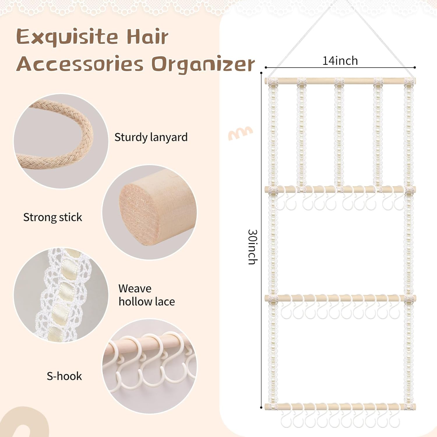 POVETIRE Headband Holder Hair Bows Organizer for Girls, Baby Headbands Hair Accessories Organizer Storage Wall Hanging Decor for Toddler Girls Room