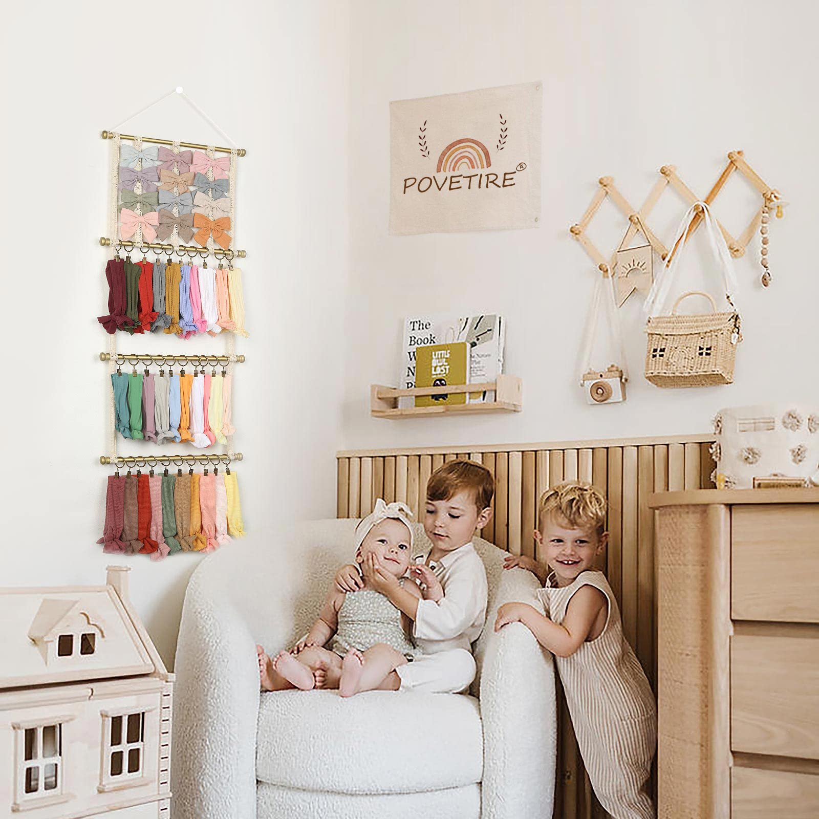 POVETIRE Headband Holder Hair Bows Organizer for Girls, Baby Headbands Hair Accessories Organizer Storage Wall Hanging Decor for Toddler Girls Room