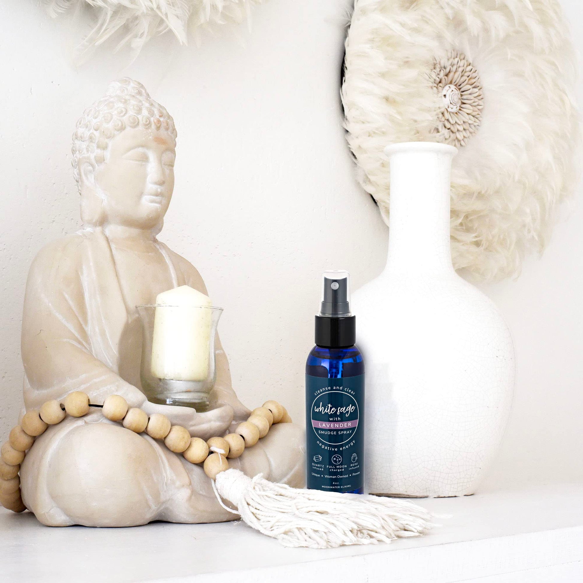 White Sage Smudge Spray for Spiritual Cleansing & Aura Protection, Sage Mist for Cleansing Negative Energy & Protection, Home & Meditation, Clear Quartz Reiki Energized Aromatherapy Room Spray - 4oz