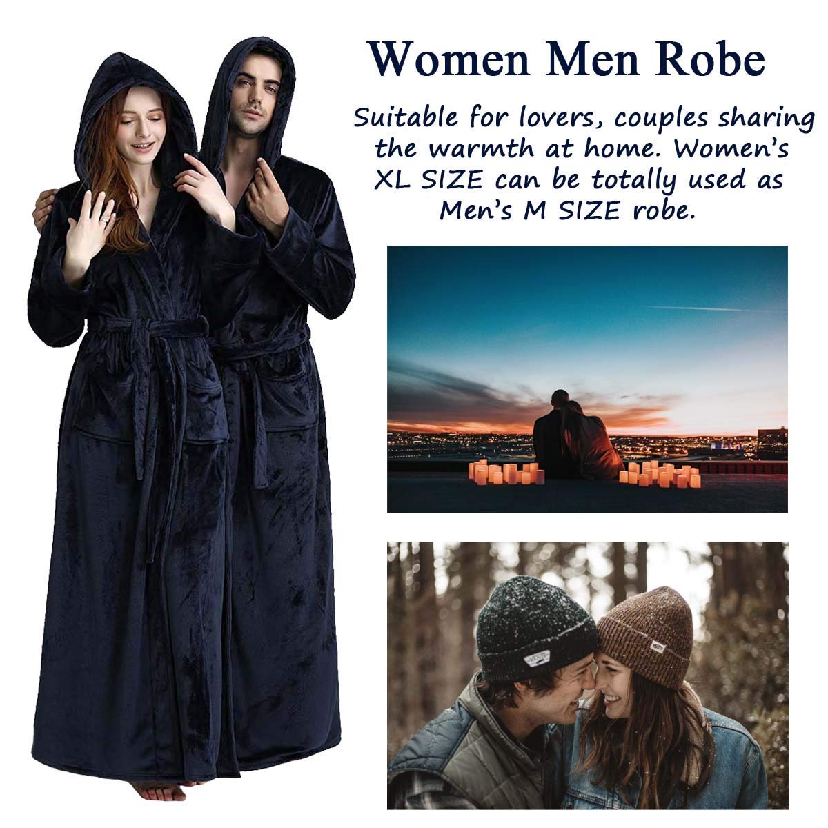 Hellomamma Long Hooded Robe for Women Luxurious Flannel Fleece Full Length Bathrobe Winter Warm Pajamas Shower Nightgown