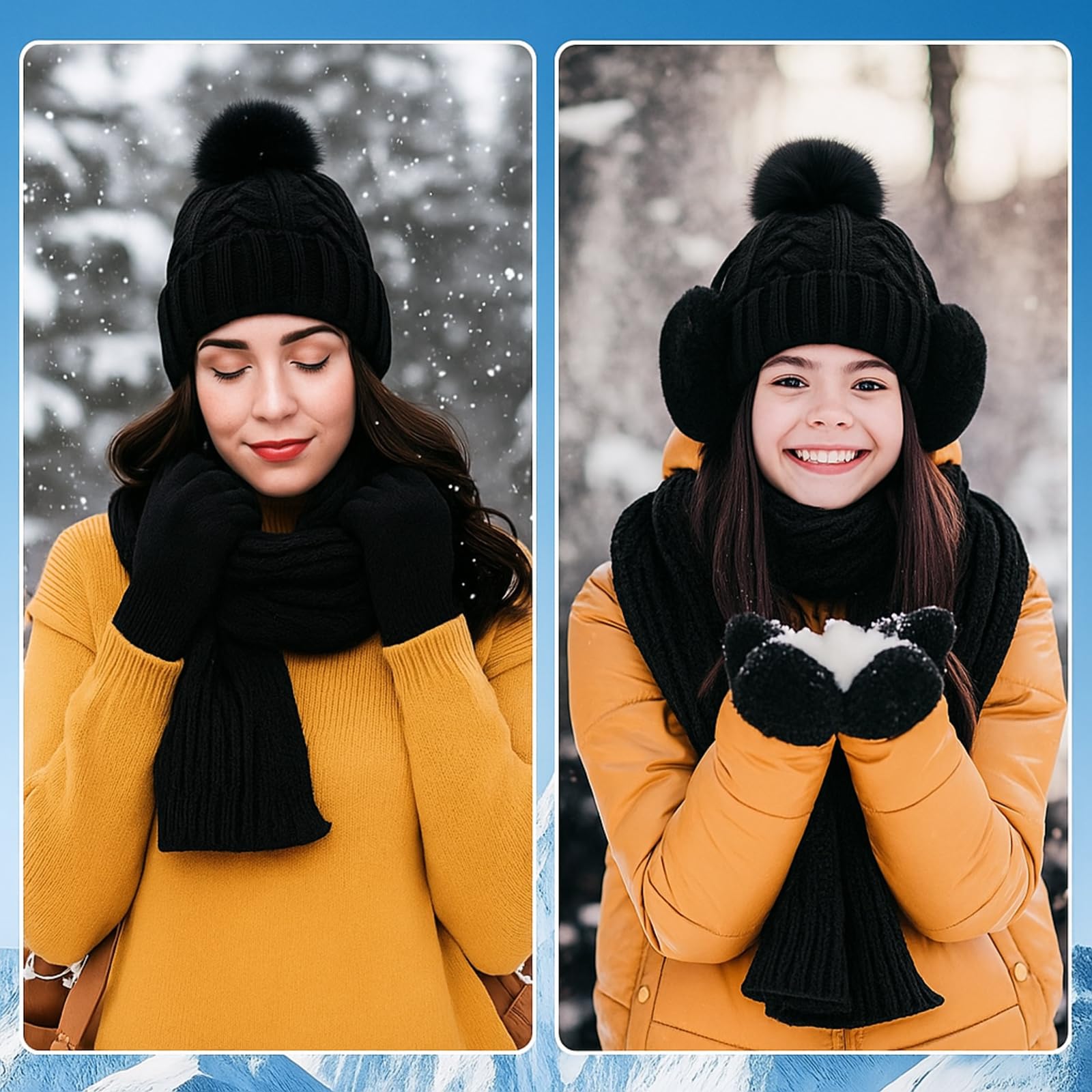 Geyoga 6 Pcs Winter Warm Set for Women Warm Beanies Hats Touchscreen Gloves Long Scarf Ear Muffs Socks Winter Gifts for Women