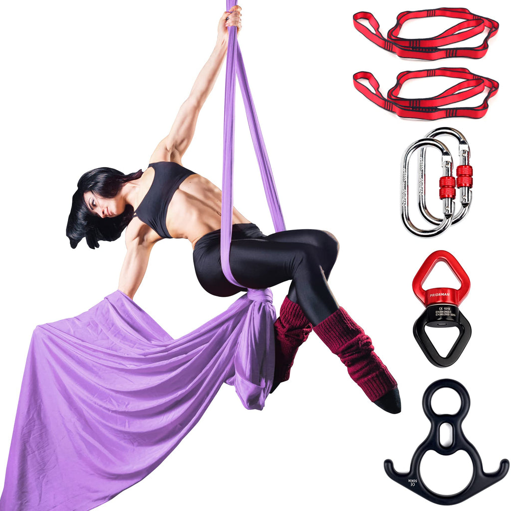 Aerial Silks Set, Premium Ariel Yoga Hammock 9 Yards Aerial Silk, Low-Stretch Fabric, Yoga Starter Kit for Home, Aerial Rig for All Skill Levels - All Hardware Included