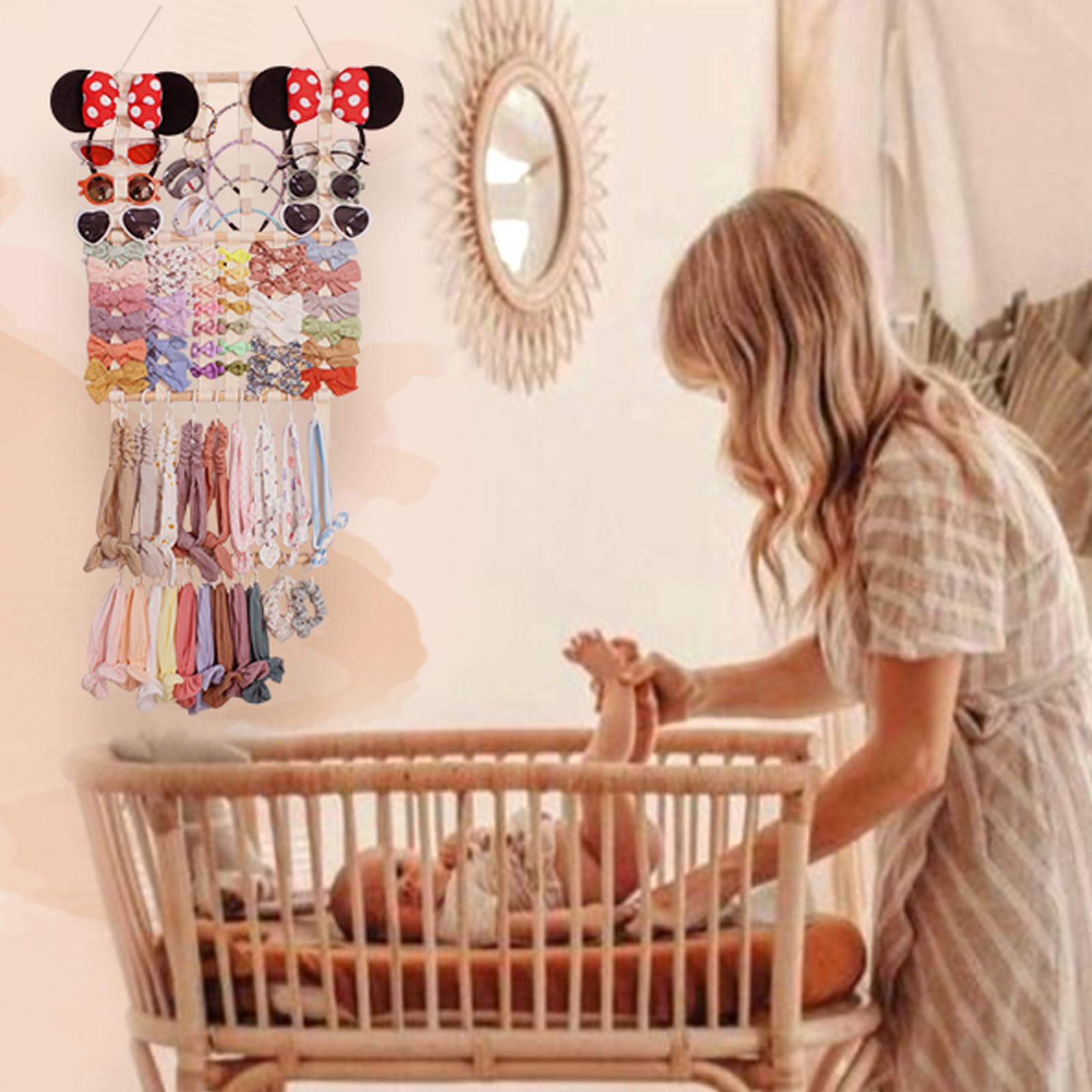 POVETIRE Headband Holder Hair Bows Organizer for Girls, Baby Headbands Hair Accessories Organizer Storage Wall Hanging Decor for Toddler Girls Room