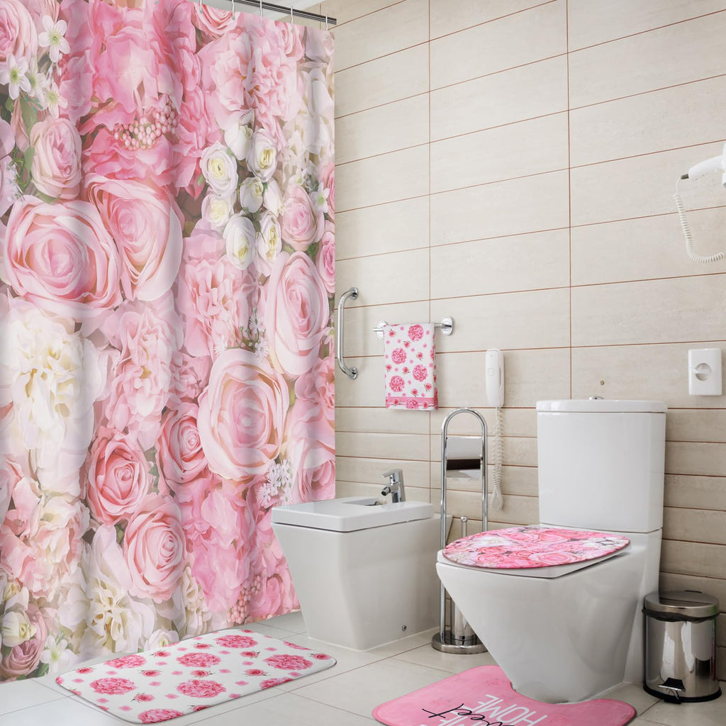 Honoson 8 Pcs Christmas Black Santa Claus Shower Curtain Set with Rugs and Kitchen Towels African American Retro Christmas Bathroom Decor Black Santa Curtain Decorations Xmas Farmhouse Gifts