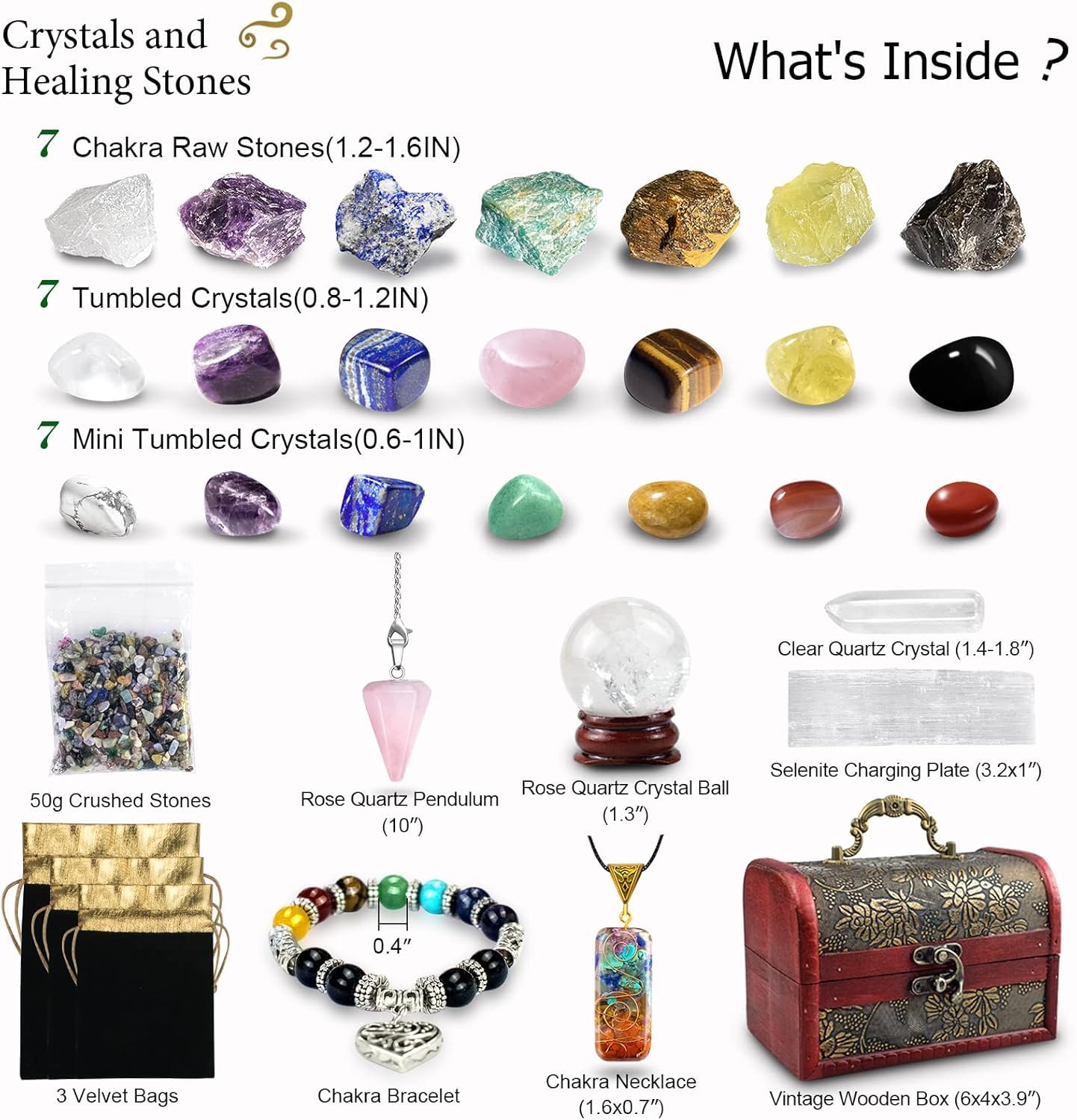 Healing Crystals Set, 28 Pcs Crystals and Healing Stones 7 Chakra Kits Obsidian Real Spiritual Protection Natural Reiki Energy Meditation Crystals for Beginners Wooden Box, Crystal Gifts for Women