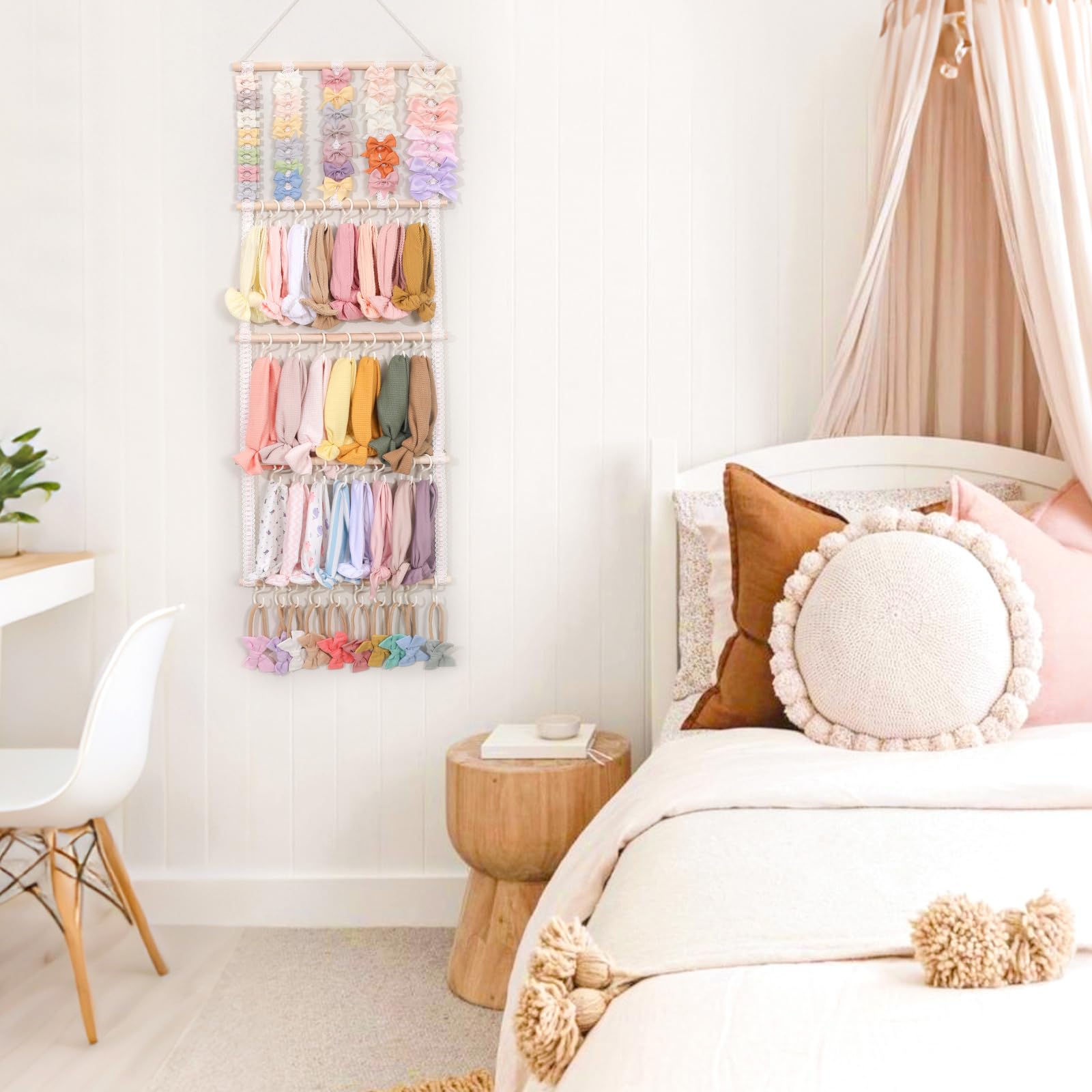 POVETIRE Headband Holder Hair Bows Organizer for Girls, Baby Headbands Hair Accessories Organizer Storage Wall Hanging Decor for Toddler Girls Room