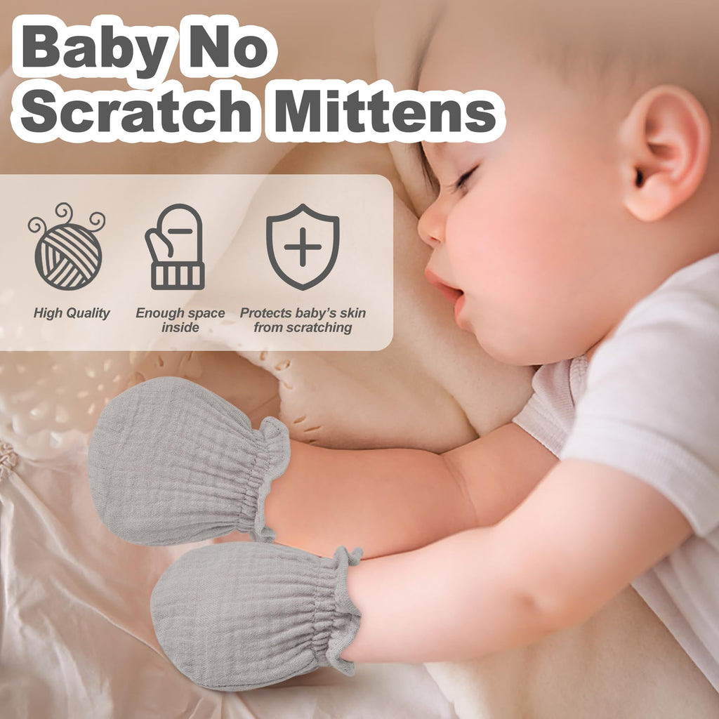 Pro Goleem Muslin Baby Mittens for Newborn, 100% Cotton No Scratch Soft Breathable Gloves for Boys and Girls 0-6 months