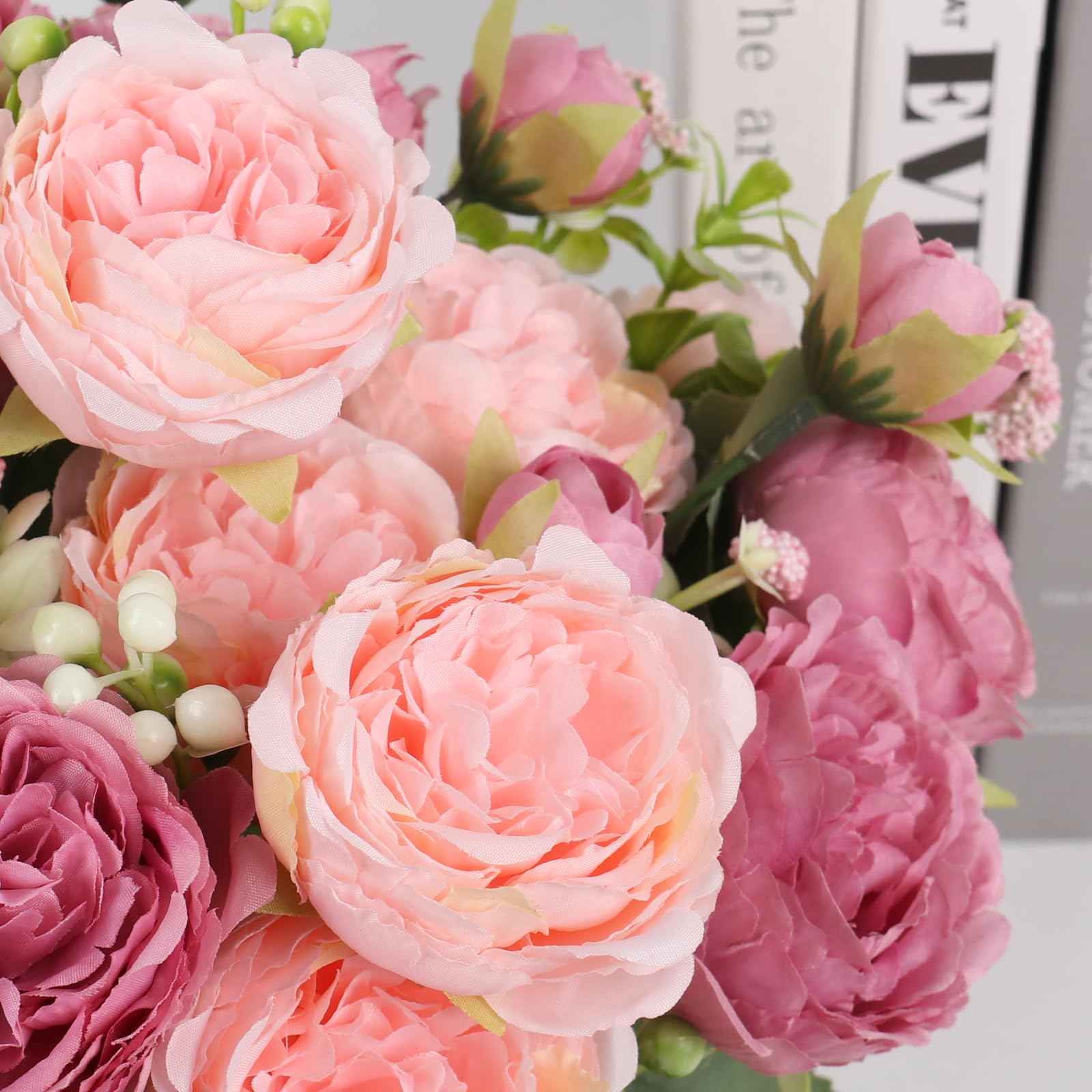 4 Bundles Artificial Peonies Silk Flowers, White Faux Peony Bouquet Florals Arrangements Decor for Farmhouse Home Boho Wedding Table Centerpiece, Fake Plastic Flowers Bulk Vase Decoration (White)
