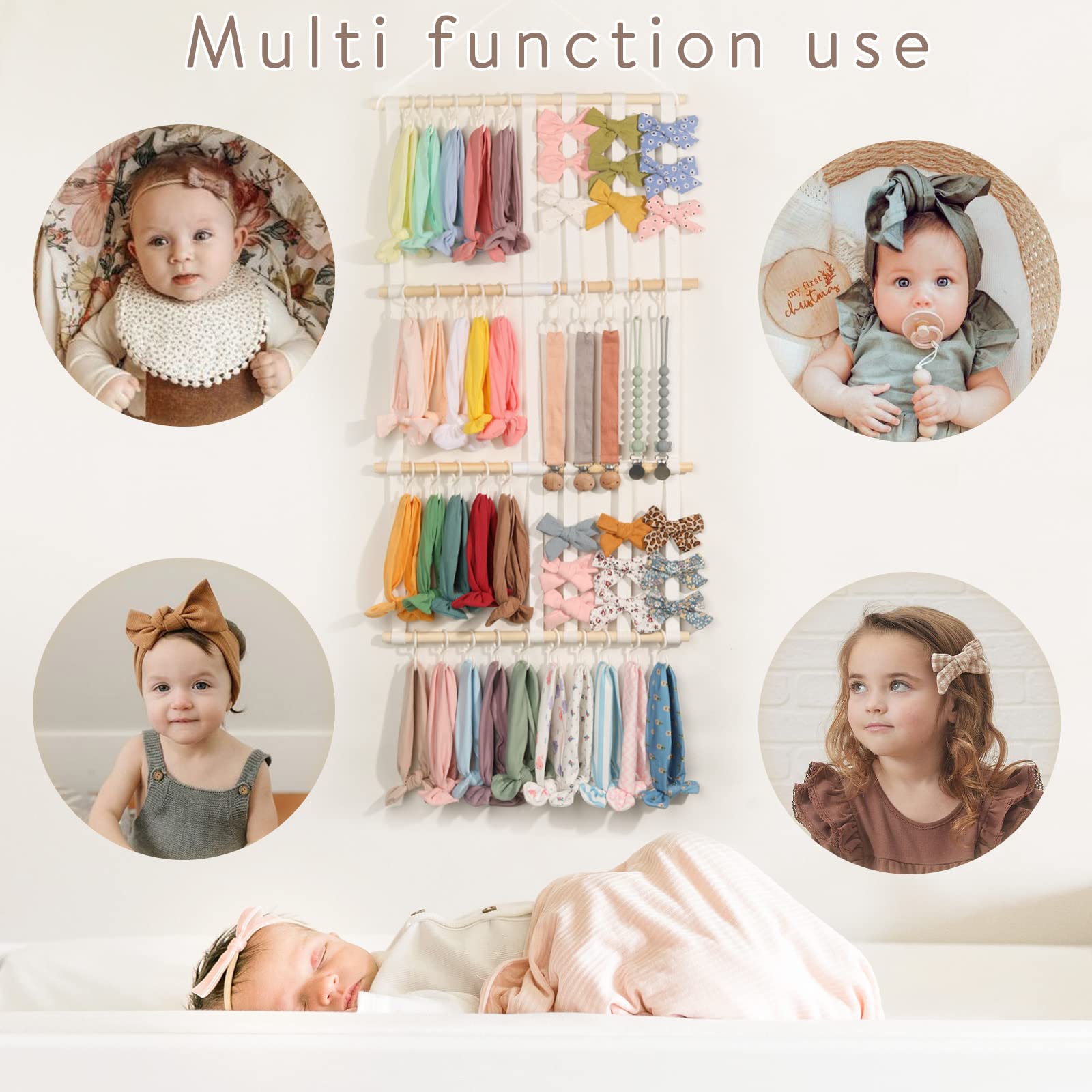 POVETIRE Headband Holder Hair Bows Organizer for Girls, Baby Headbands Hair Accessories Organizer Storage Wall Hanging Decor for Toddler Girls Room