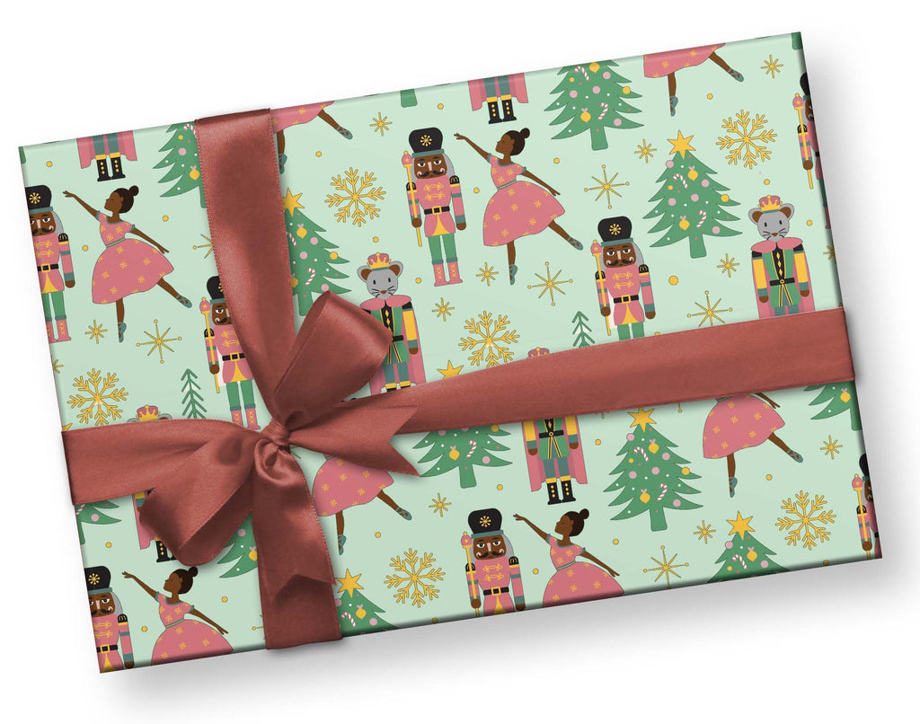 Elegant African American Nutcracker Wrapping Paper, Premium Christmas Black Ballet Dancer Gift Wrap, Inclusive X-Mas Holiday Party Decoration Decor (One 20 inch x 30 inch sheet)