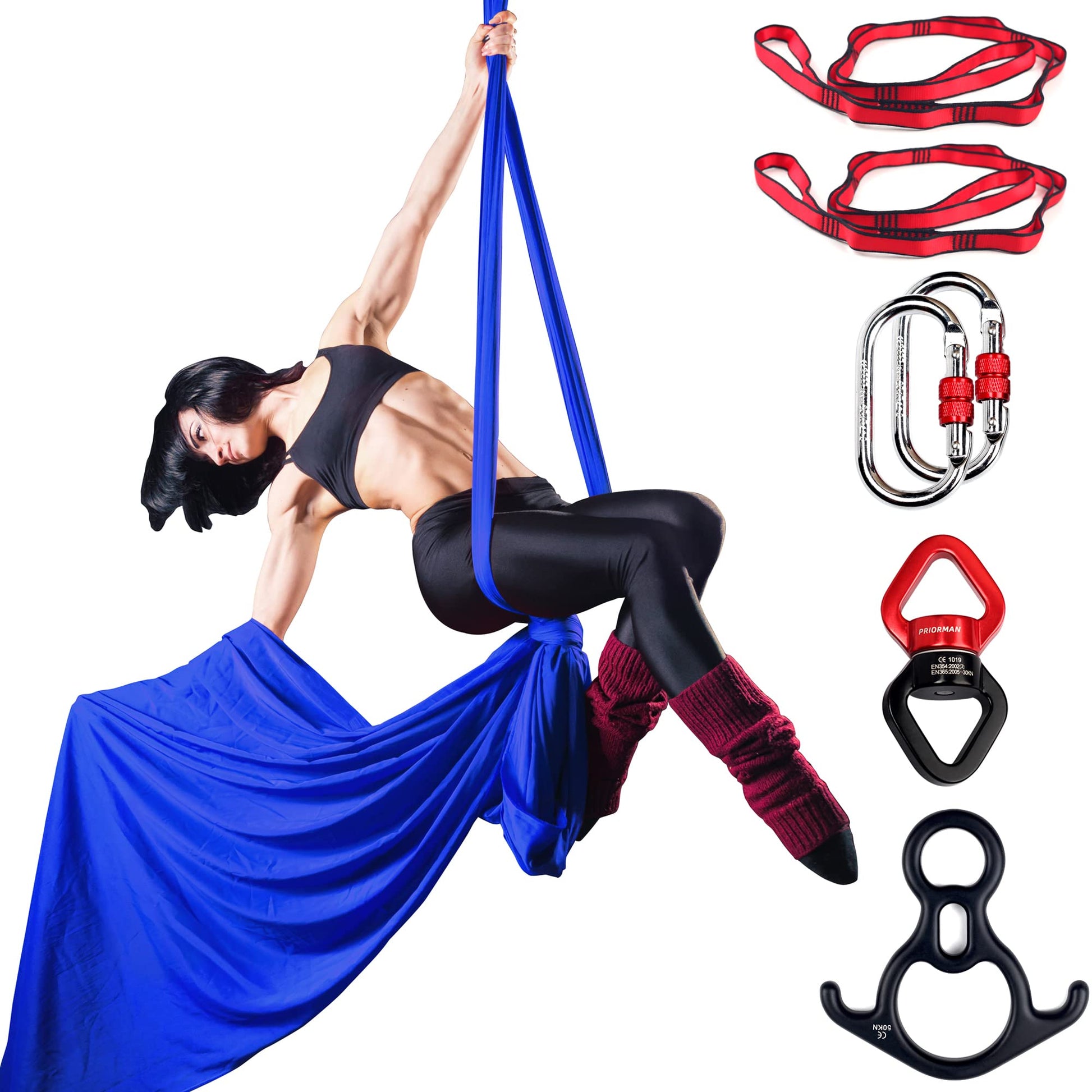 Aerial Silks Set, Premium Ariel Yoga Hammock 9 Yards Aerial Silk, Low-Stretch Fabric, Yoga Starter Kit for Home, Aerial Rig for All Skill Levels - All Hardware Included